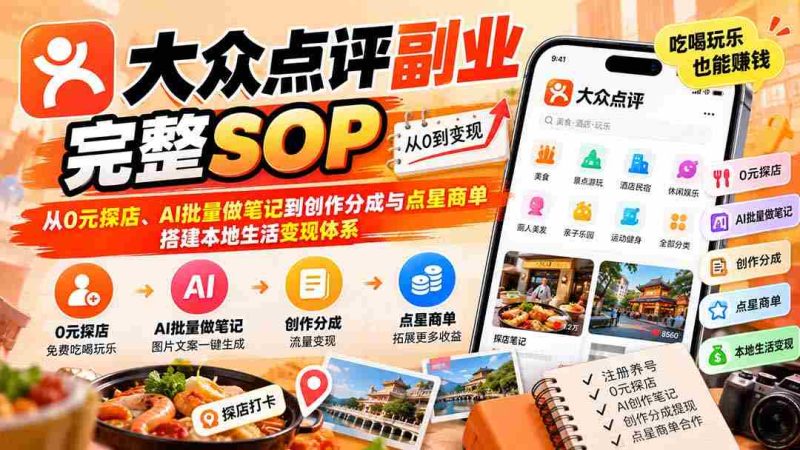 揭秘:大众点评副业全攻略:零成本探店、AI高效笔记,创作分成及点星订单,构建本地生活盈利平台-有道网创