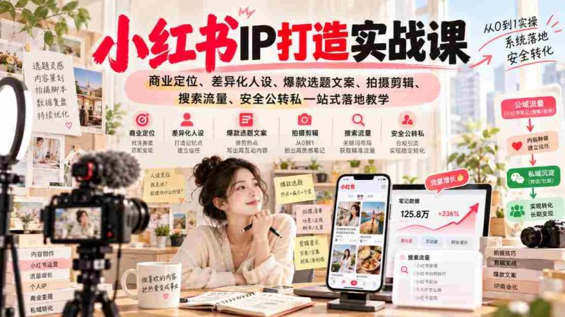 揭秘小红书IP养成攻略:深度解析商业定位、独树一帜人设塑造、爆款文案与视觉制作、搜索技巧、流量变现全攻略-有道网创