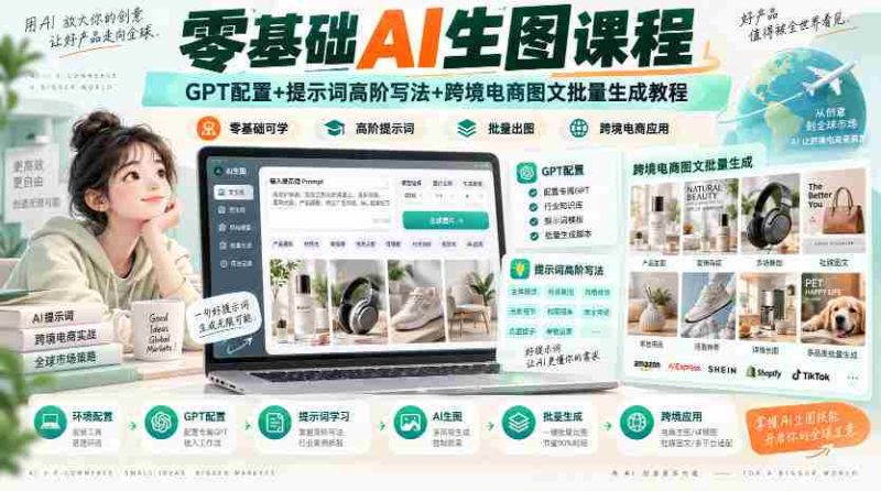 零基础AI生图课程,GPT配置+提示词高阶写法+跨境电商图文批量生成教程-有道网创