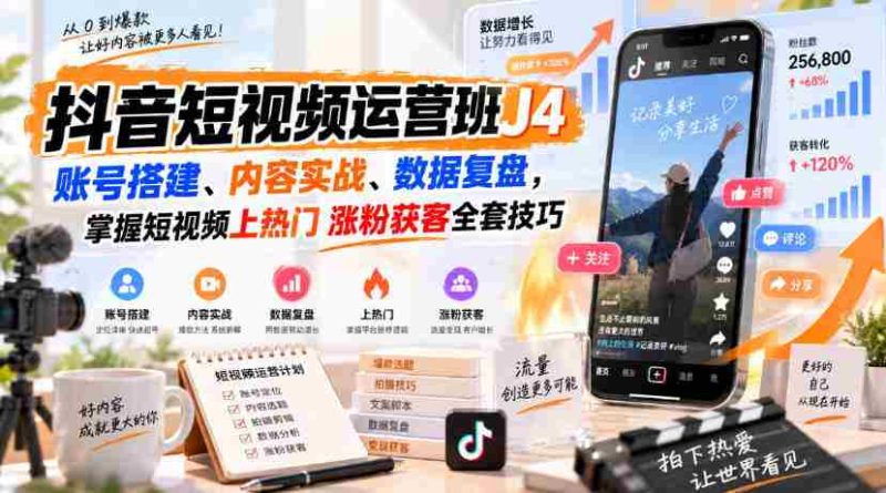 抖音短视频运营班J4|账号搭建、内容实战、数据复盘,掌握短视频上热门涨粉获客全套技巧-有道网创