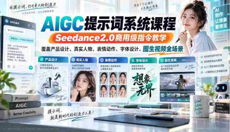 Seedance2.0商业版AIGC指令课程,全方位解析产品设计、真人表演、表情动作、字体创意及图生视频制作技巧-有道网创