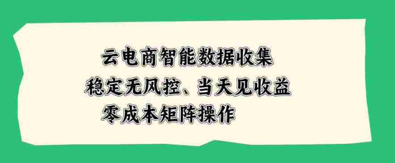 云电商智能数据收集,稳定无风控,当天做当天见收益,零成本矩阵操作【揭秘】-有道网创