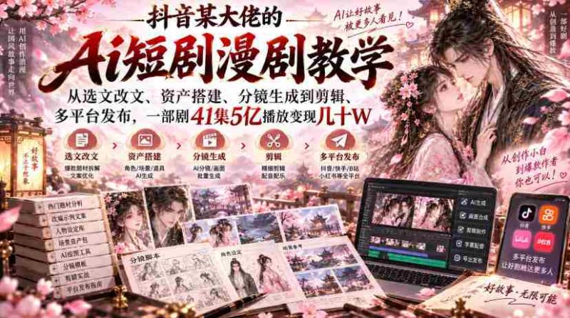 揭秘抖音AI剧作大师:从剧本改编到多平台发布,41集剧集5亿播放量,轻松变现数万元-有道网创