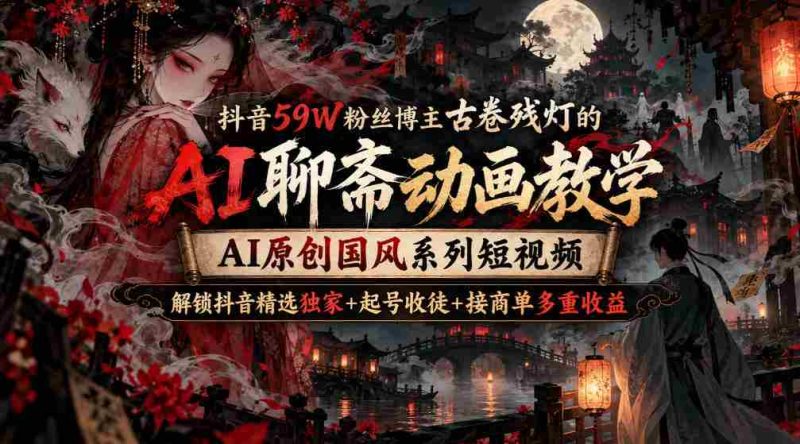 古卷残灯抖音59万粉丝大V揭秘:AI聊斋动画制作教程,国风短视频AI原创,解锁抖音收益三重奏-有道网创