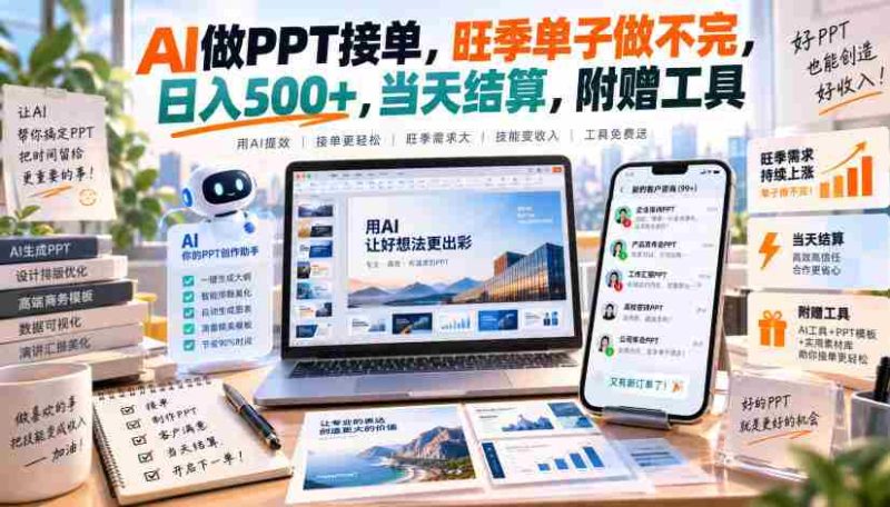 AI做PPT接单，旺季单子做不完，日入500+，当天结算，附赠工具【揭秘】-有道网创