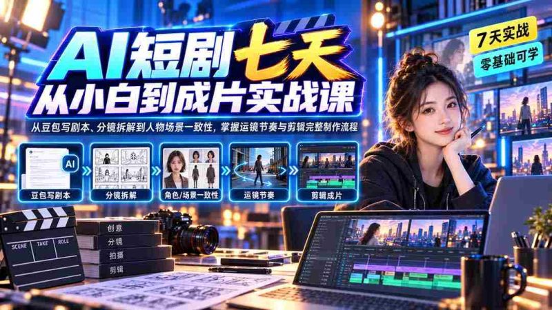 (20329期)AI短剧七天从小白到成片实战课:从豆包写剧本、分镜拆解到人物场景一致性,掌握运镜节奏与剪辑完整制作流程-有道网创