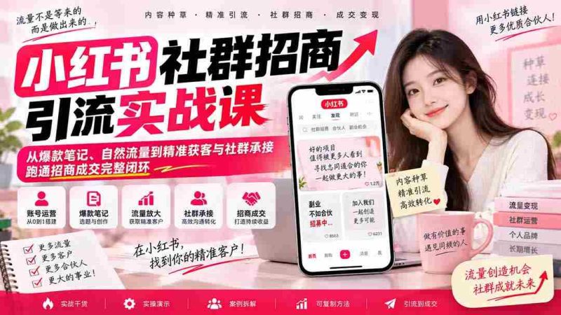 揭秘小红书社群营销全攻略:零水印课程带你玩转爆款笔记,实现自然引流与精准客户获取,打造招商成交闭环-有道网创