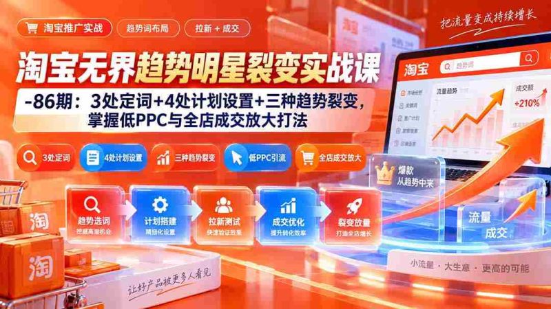 (20320期)淘宝无界趋势明星裂变实战课-86期:3处定词+4处计划设置+三种趋势裂变,掌握低PPC与全店成交放大打法-有道网创