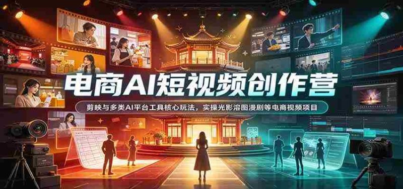 电商AI短视频创作营:剪映与多类AI平台工具核心玩法,实操光影溶图漫剧等电商视频项目-有道网创