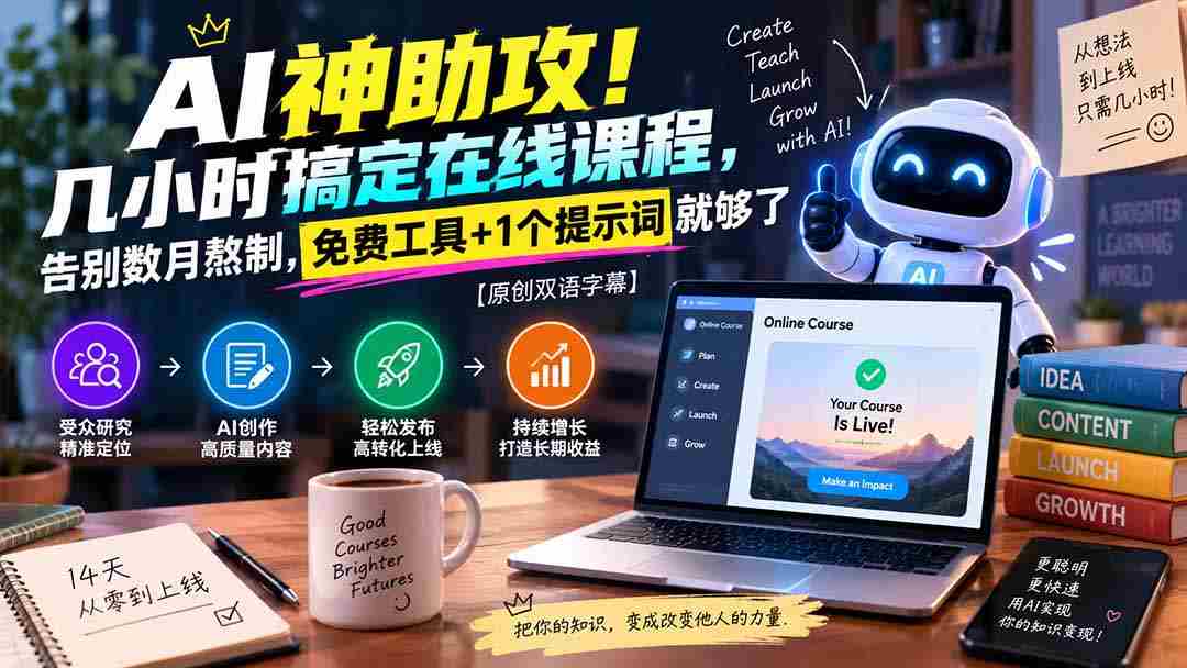 智能助手大显神通，短短数小时制作完成在线课程，摆脱漫长制作期，只需免费工具与一关键提示词即可，原创双语字幕呈现！-有道网创