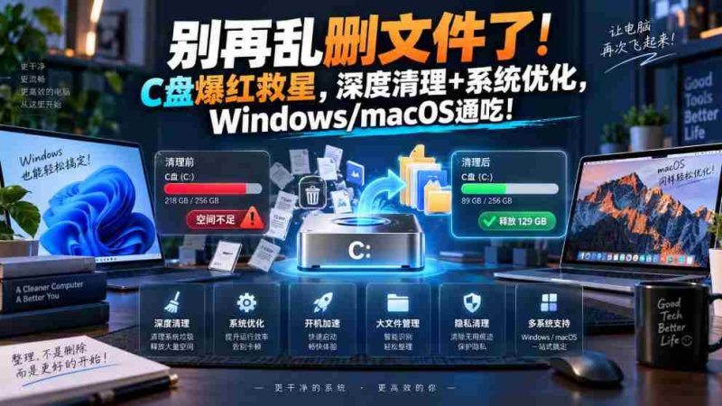 别再乱删文件了!C盘爆红救星,深度清理+系统优化,Windows/macOS通吃!-有道网创