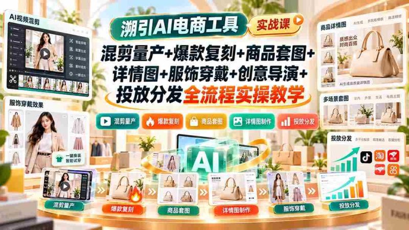 AI电商工具实战攻略:全方位解析混剪量产、爆款复制、商品图制作、服饰展示、创意执导及投放分发的全链路实操技巧-有道网创