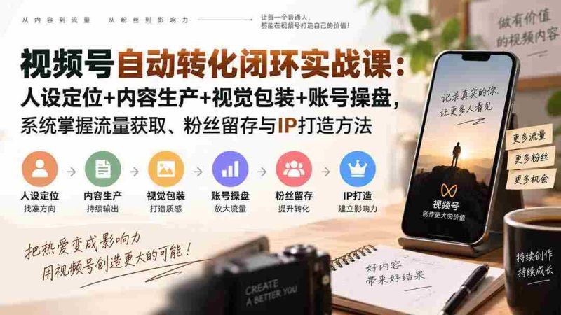 (20327期)视频号自动转化闭环实战课:人设定位+内容生产+视觉包装+账号操盘,系统掌握流量获取、粉丝留存与IP打造方法-有道网创