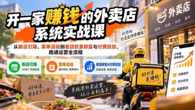 (20258期)开一家赚钱的外卖店系统实战课:从新店引爆、菜单活动到老店权重修复与付费投放,跑通运营全流程-有道网创