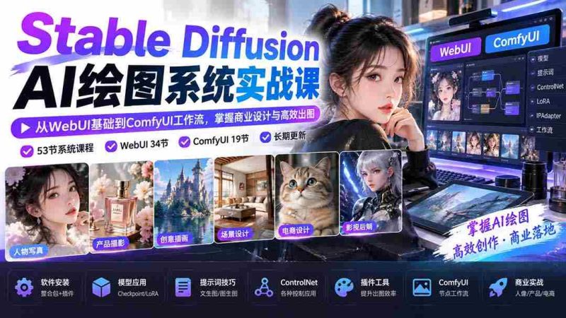 探索Stable Diffusion AI绘图奥秘:从WebUI入门到ComfyUI高效流程,商业设计技能轻松提升-有道网创