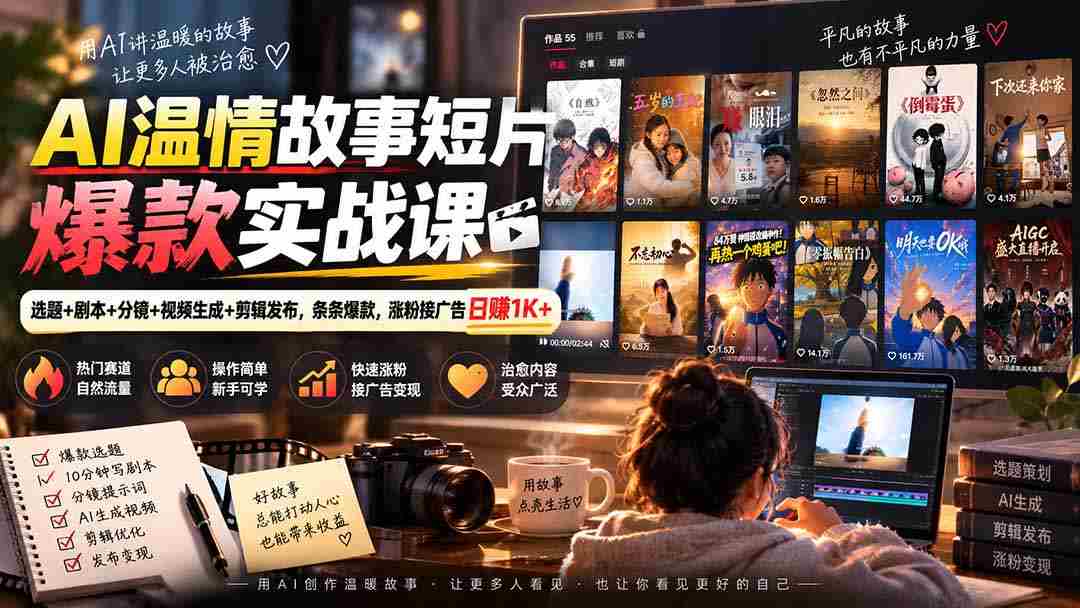 AI温情故事短片爆款实战课-更新｜选题+剧本+分镜+视频生成+剪辑发布，条条爆款，涨粉接广告日赚1K+-有道网创