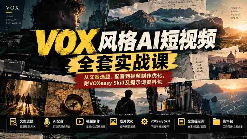 零水印】深度解析VOX风AI短视频制作:涵盖选题、配音及视频优化技巧,附赠VOXeasy技能库与提示词宝典-有道网创