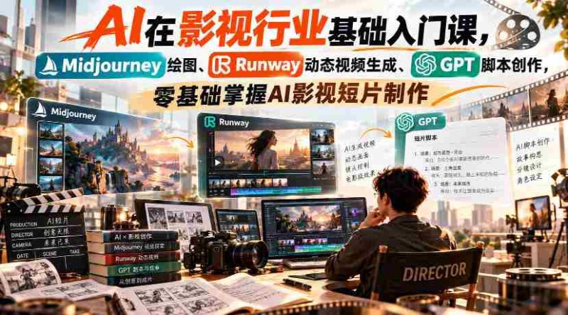 【无水印】AI在影视行业基础入门课,Midjourney绘图、Runway动态视频生成、GPT脚本创作,零基础掌握AI影视短片制作-有道网创