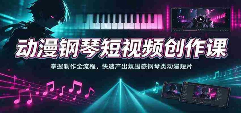 动漫钢琴短视频创作课:掌握制作全流程,快速产出氛围感钢琴类动漫短片-有道网创