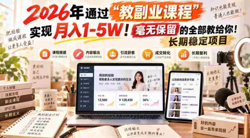 2026年通过“教副业课程”实现月入1-5W!毫无保留的全部教给你!长期稳定项目-有道网创