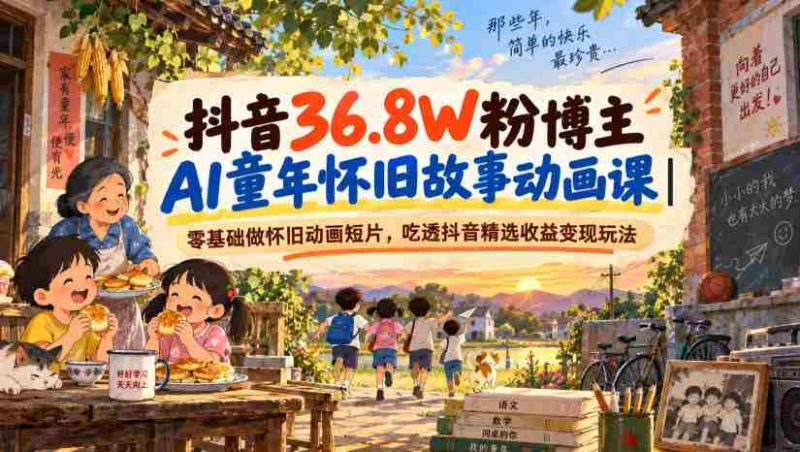 抖音36.8W粉博主AI童年怀旧故事动画课|零基础做怀旧动画短片,吃透抖音精选收益变现玩法-有道网创