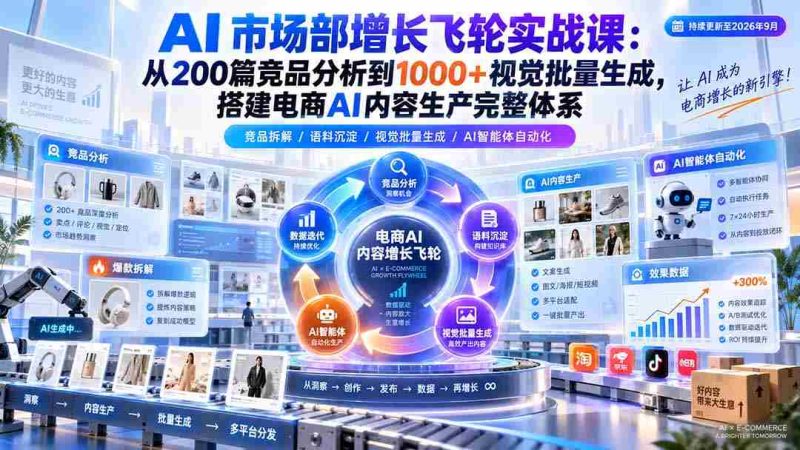 AI 市场部增长飞轮实战课:从200篇竞品分析到1000+视觉批量生成,搭建电商AI内容生产完整体系-有道网创