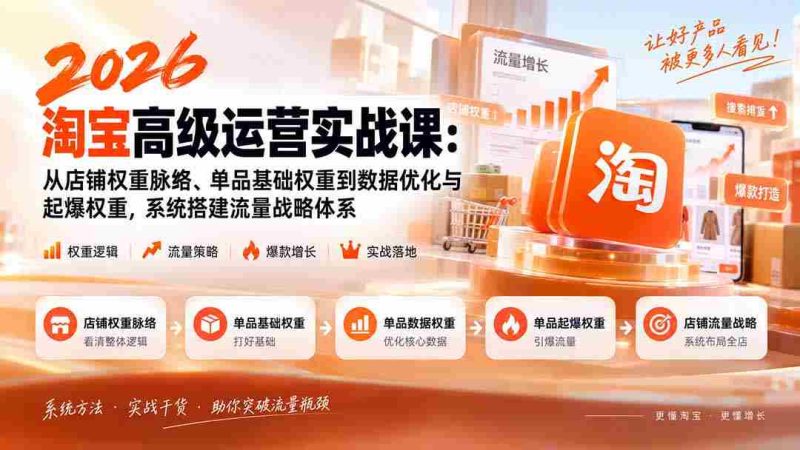 2026淘宝高级运营实战课:从店铺权重脉络、单品基础权重到数据优化与起爆权重,系统搭建流量战略体系-有道网创