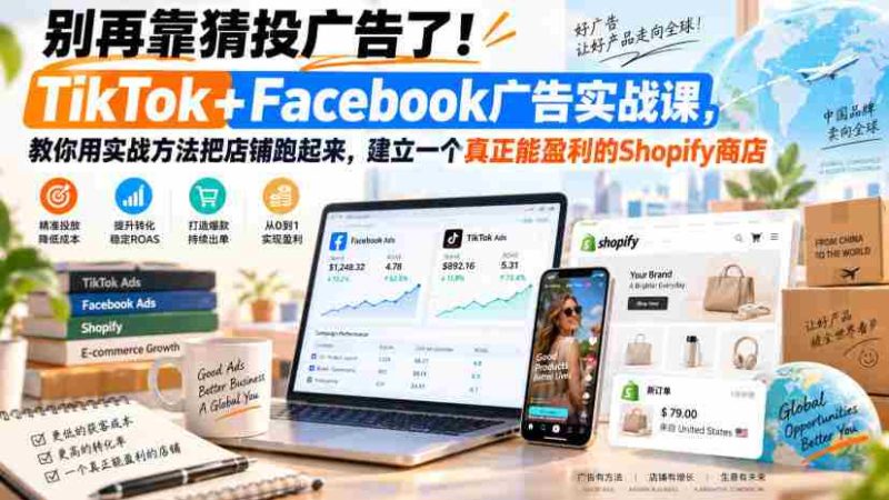 别再靠猜投广告了!TikTok+Facebook广告实战课,教你用实战方法把店铺跑起来,建立一个真正能盈利的Shopify商店【原创双语字幕】-有道网创