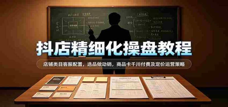 抖店精细化操盘教程:店铺类目客服配置,选品做动销,商品卡千川付费及定价运营策略-有道网创