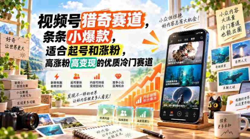 视频号猎奇赛道，条条小爆款，适合起号和涨粉，高涨粉高变现的优质冷门赛道-有道网创