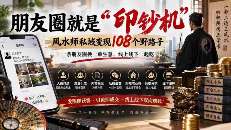 朋友圈就是“印钞机”,风水师私域变现108个野路子,一条朋友圈换一单生意,线上线下一起吃【文档】-有道网创