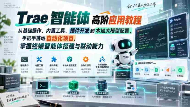 Trae智能体高阶应用教程,从基础操作、内置工具、插件开发到本地大模型配置,手把手落地自动化项目-有道网创