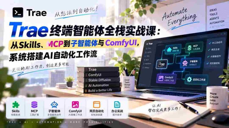 Trae终端智能体全栈实战课:从Skills、MCP到子智能体与ComfyUI,系统搭建AI自动化工作流-有道网创