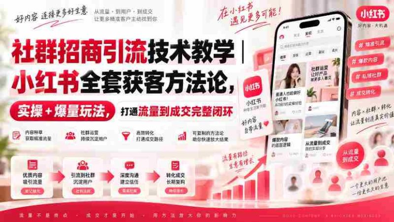 揭秘小红书社群招商秘诀：全方位引流技巧，实操攻略助力高效获客，构建流量至成交的完美闭环-有道网创