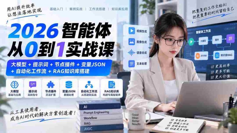 2026智能体构建全攻略:深度解析大模型、提示词、节点插件、变量JSON、自动化工作流与RAG知识库构建技巧-有道网创