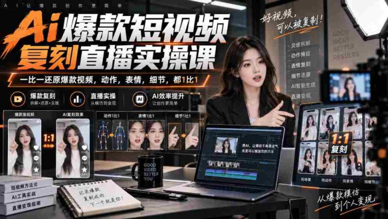 天诺老吴Ai爆款短视频复刻直播实操课，一比一还原爆款视频，动作，表情，细节，都1比1-有道网创