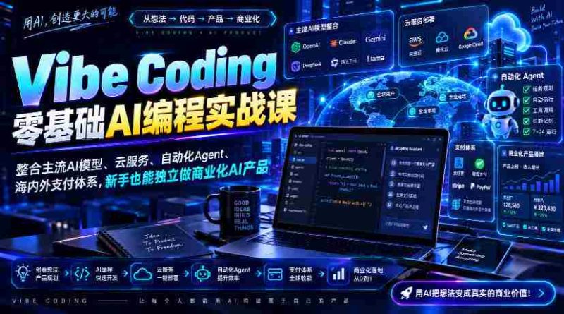 Vibe Coding零基础AI编程实战课-无水印,整合主流AI模型、云服务、自动化Agent、海内外支付体系,新手也能独立做商业化AI产品-有道网创