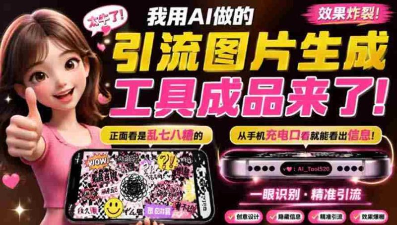（20183期）自媒体引流工具来了，把你的微信藏到图片中，正面看是乱七八糟的乱码，手机平躺从充电口看就能看出实际内容-有道网创