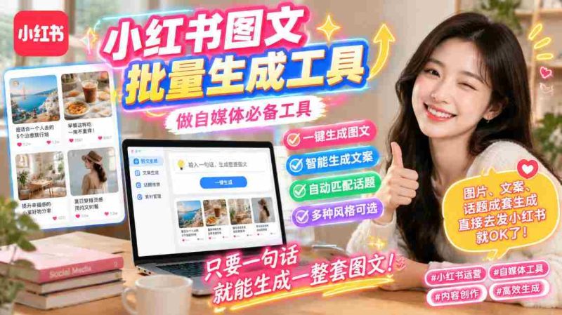 小红书图文批量生成工具,话题、文案、配图一键生成,直接发布,做自媒体必备工具-有道网创