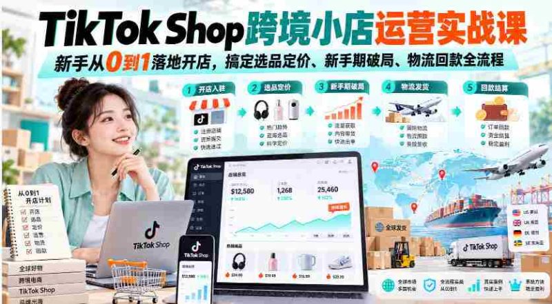 从零开始,TikTok Shop实操教程,助你一窥跨境小店经营门道,轻松解决选品定价、突破新手期、掌握物流回款全攻略-有道网创