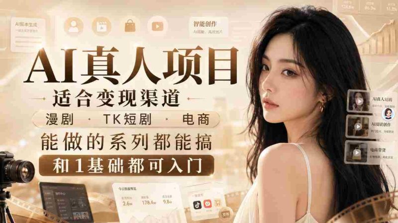AI真人项目,适合变现渠道,漫剧,TK短剧,电商,能做的系列都能搞,0和1基础都可入门-有道网创