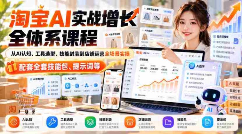 深度解析淘宝AI实战课程:涵盖认知提升、工具选择、技能构建及店铺运营全方位实战,附赠完整技能库与提示词指导-有道网创