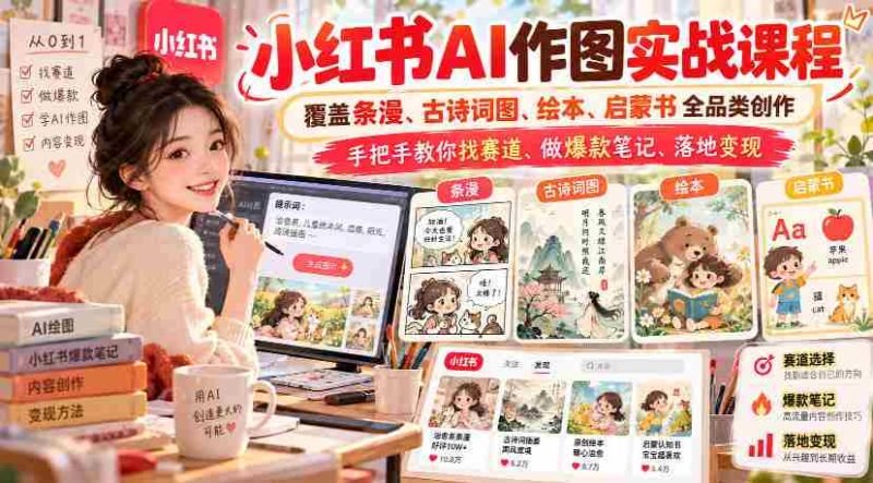 探索小红书AI绘图新境界:全方位学习条漫、古风插图、绘本创作,实战攻略助你挖掘热门领域,打造爆款笔记,实现盈利变现-有道网创
