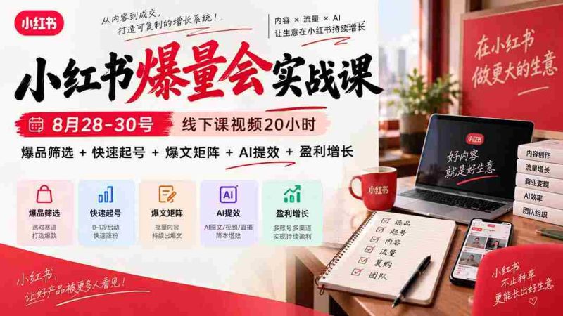 9月23日最新实战课程:小红书线下课视频全解析,20小时深度教学,揭秘爆品选品、快速涨粉、热门内容打造、AI工具运用与盈利提升-有道网创