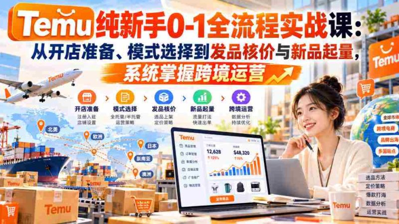 零基础直达】Temu实战教程:开店筹备、模式挑选、定价策略与新品推广,全面解锁跨境电商运营技巧-有道网创