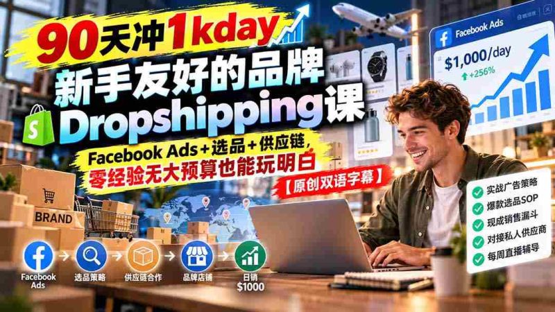 仅需90天,轻松达成1000天销量目标!新手必看:轻松掌握Dropshipping秘诀,Facebook广告、精选产品及供应链全解析【独家双语教学-有道网创
