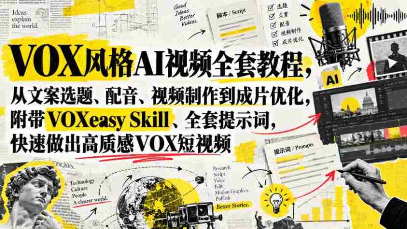 VOX风格AI视频全套教程,从文案选题、配音、视频制作到成片优化,附带VOXeasy Skill、全套提示词,快速做出高质感VOX短视频-有道网创