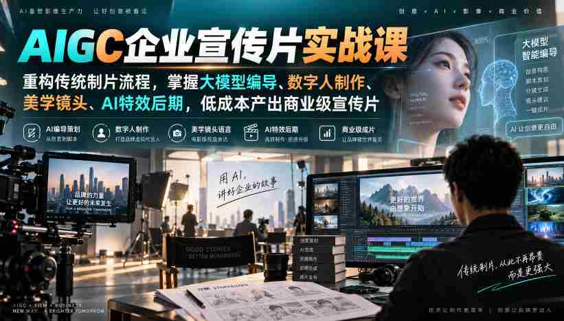 颠覆传统影视制作！AIGC实战培训，深度解析大模型编导技巧、数字人制作艺术、美学镜头捕捉与AI特效后期，轻松打造低成本商业级宣传片-有道网创