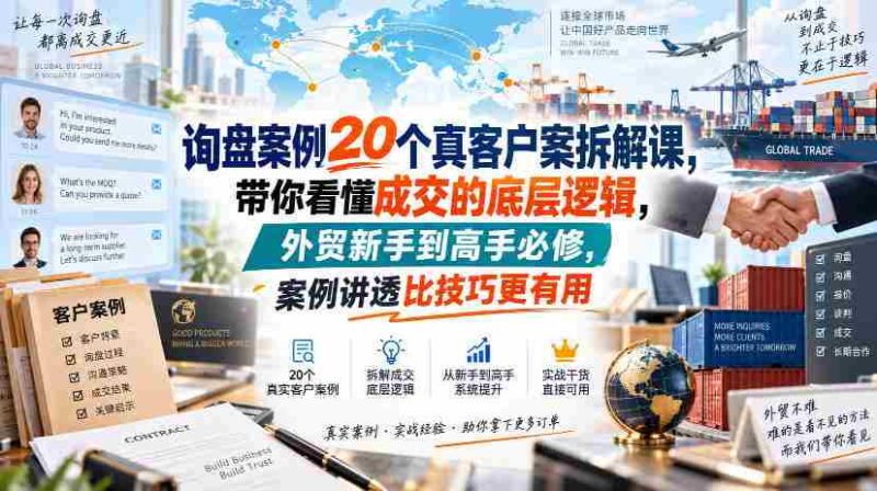 询盘案例20个真客户案拆解课,带你看懂成交的底层逻辑,外贸新手到高手必修,案例讲透比技巧更有用-有道网创