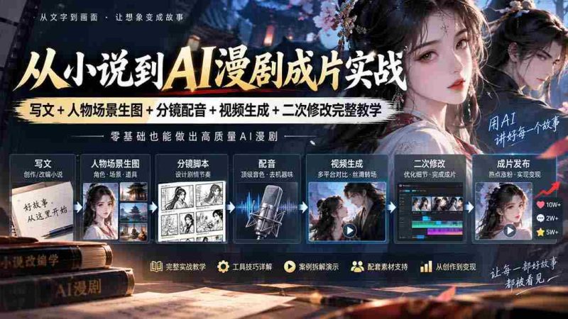从小说到AI漫剧成片实战:写文+人物场景生图+分镜配音+视频生成+二次修改完整教学-有道网创